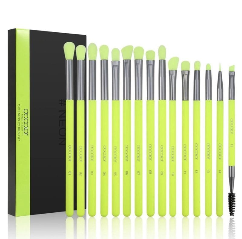 Docolor Neon Green - 15 Pieces Eye Brush Set