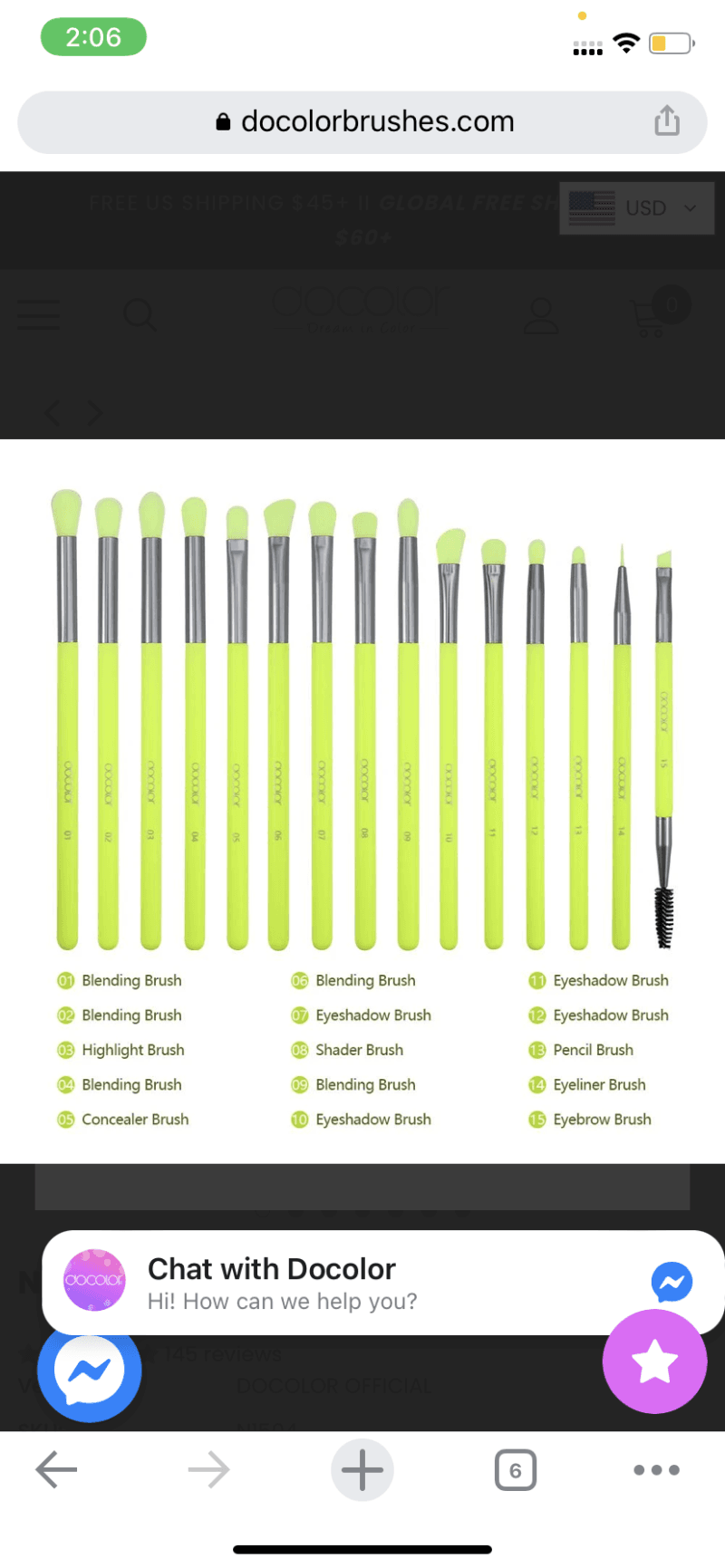 Docolor Neon Green - 15 Pieces Eye Brush Set - Image 6
