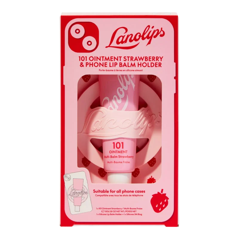 Lanolips 101 ointment strawberry & phone lip balm holder (Net Wt.10g)