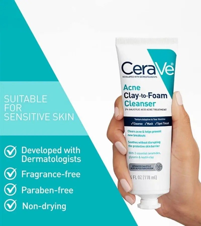 CeraVe Acne Clay To Foam Cleanser – (118ml) - Image 3