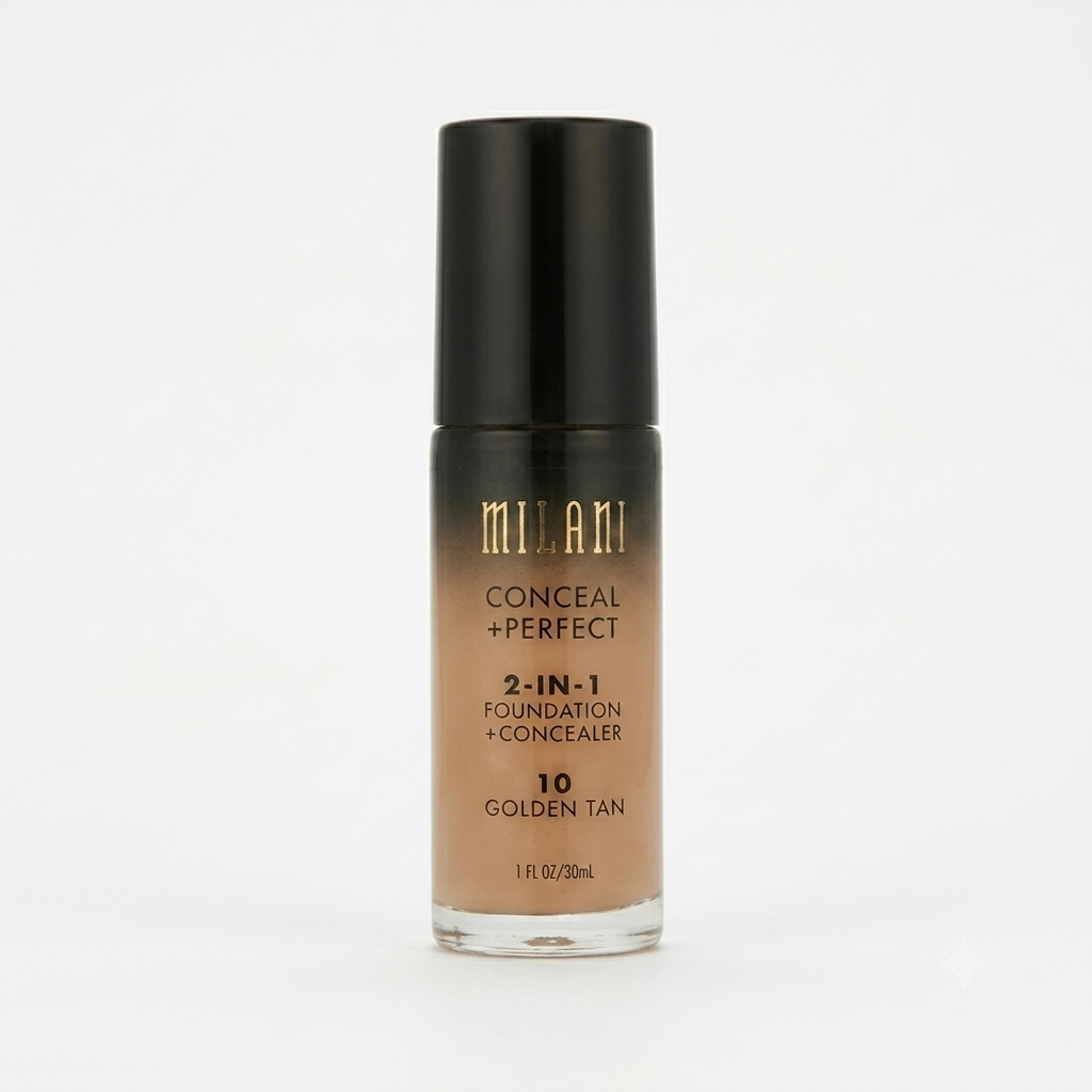 Milani Conceal+Perfect 2-In-1 Liquid Foundation+Concealer .30ml – GOLDEN TAN 10 (Dupe)